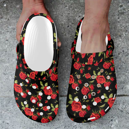 Red Rose Themed Print Unisex Clogs Shoes