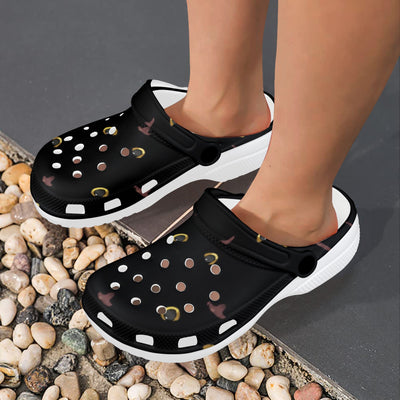 Black Cat Face Print Pattern Unisex Clogs Shoes