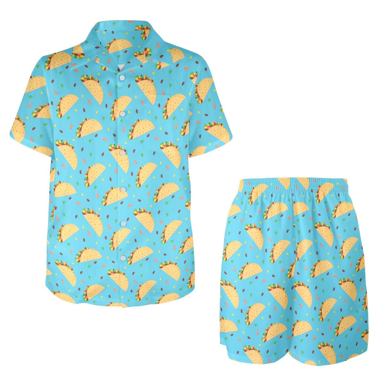 Taco Print Design LKS303 Men's Beach Shirt and Shorts Set