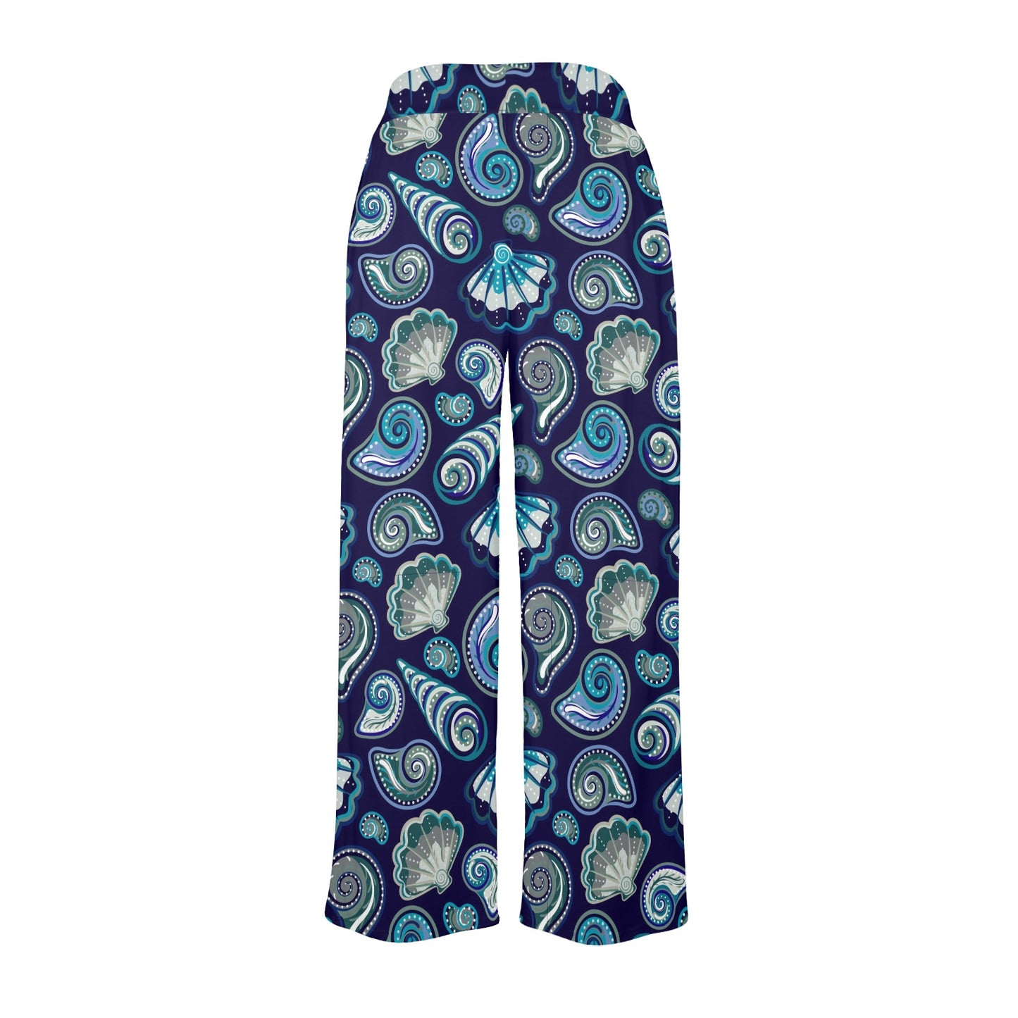Beach Seashell Blue Print Women's Wide Leg Lounge Pants