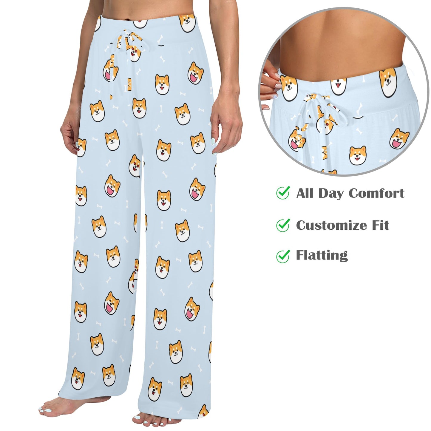 Shiba Inu Print Design LKS3012 Women's Wide Leg Lounge Pants