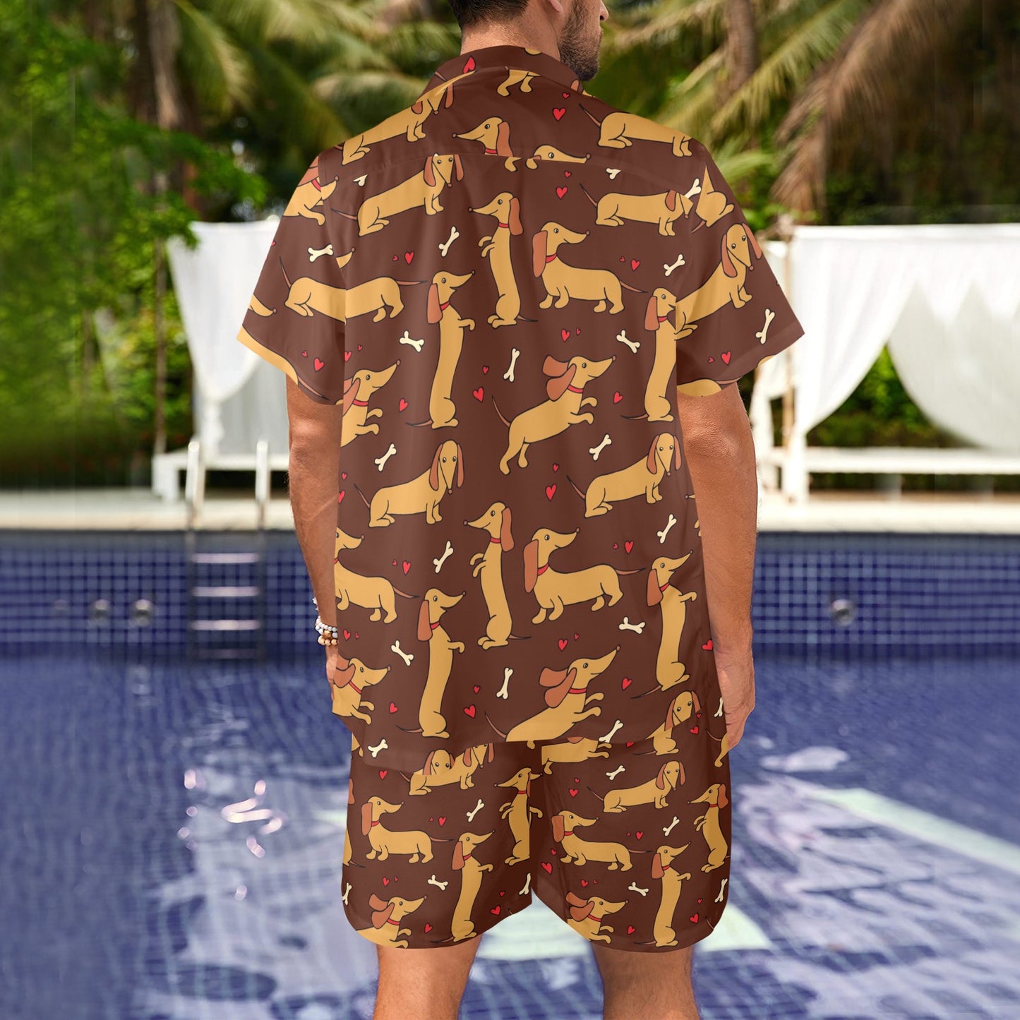 Dachshund Happy Print Pattern Men's Beach Shirt and Shorts Set