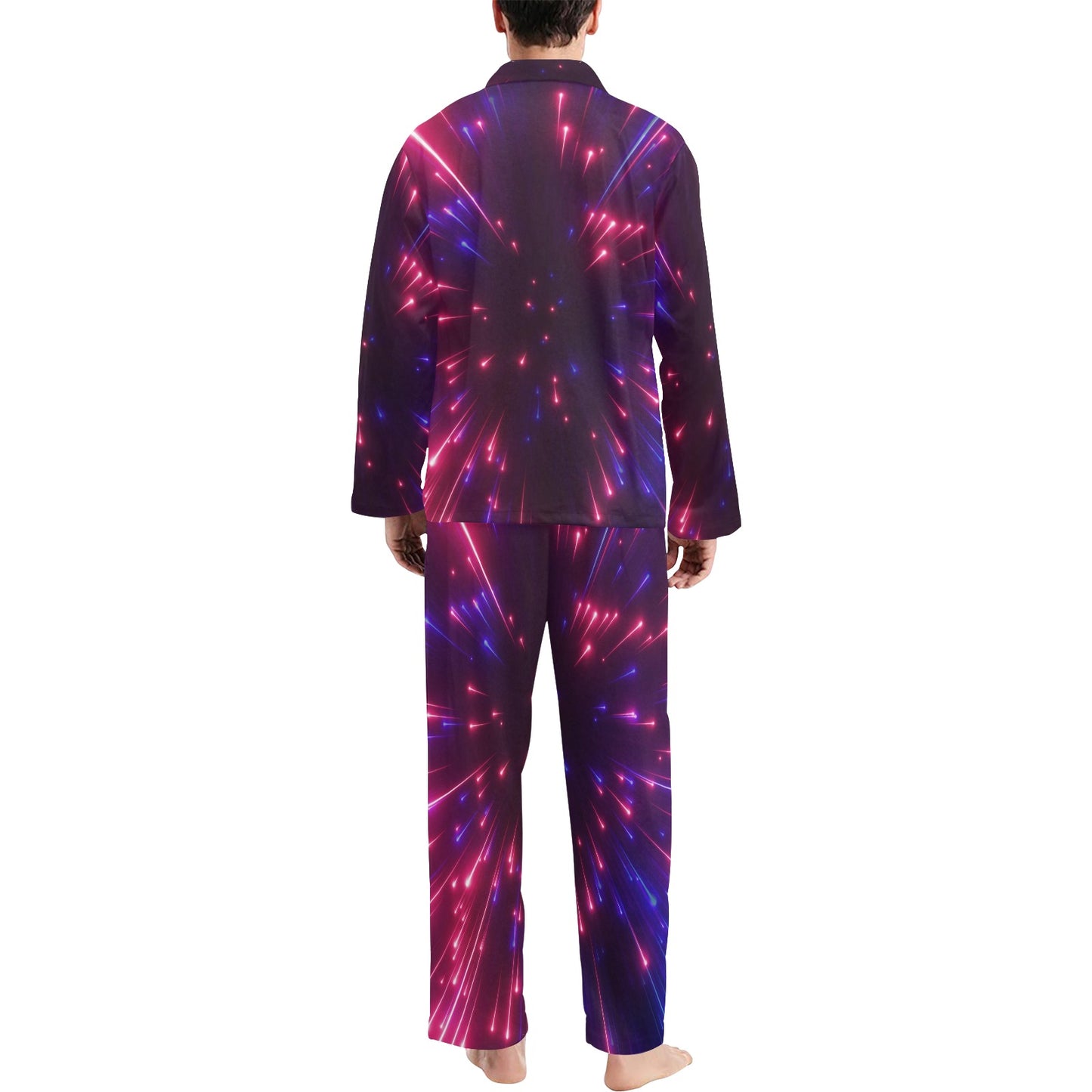Celestial Purple Blue Neon Speed Light Men's Long Pajama Set