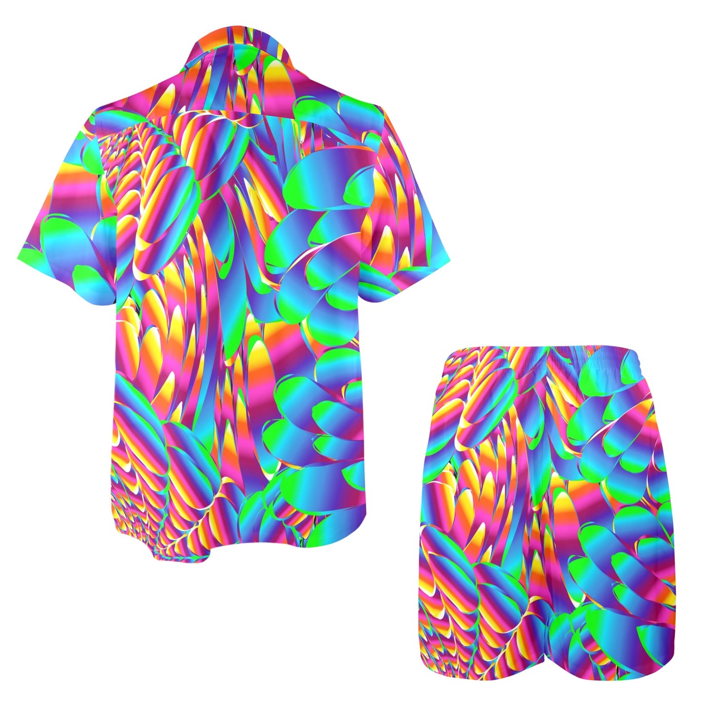 Psychedelic Trippy Pattern Men's Beach Shirt and Shorts Set