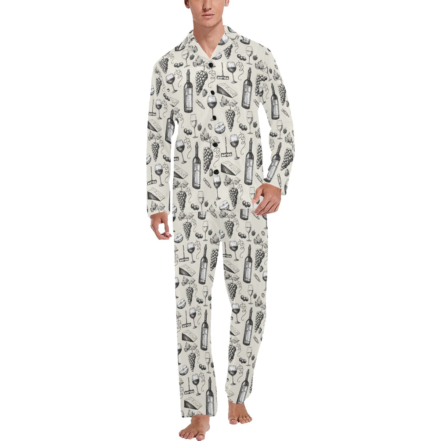 Wine Themed Print Design LKS306 Men's Long Pajama Set