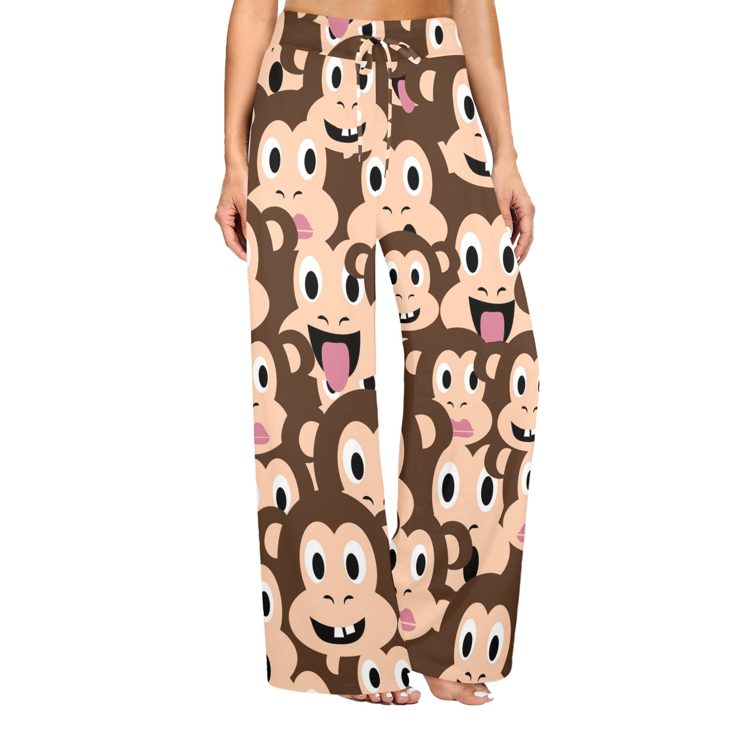 Emoji Monkey Print Pattern Women's Wide Leg Lounge Pants