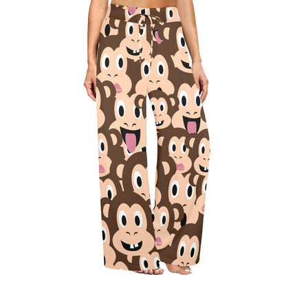 Emoji Monkey Print Pattern Women's Wide Leg Lounge Pants