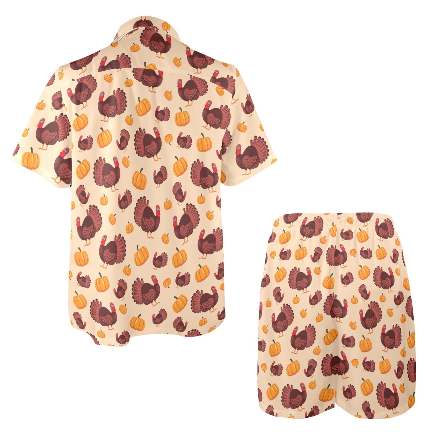 Thanksgiving Print Design LKS308 Men's Beach Shirt and Shorts Set