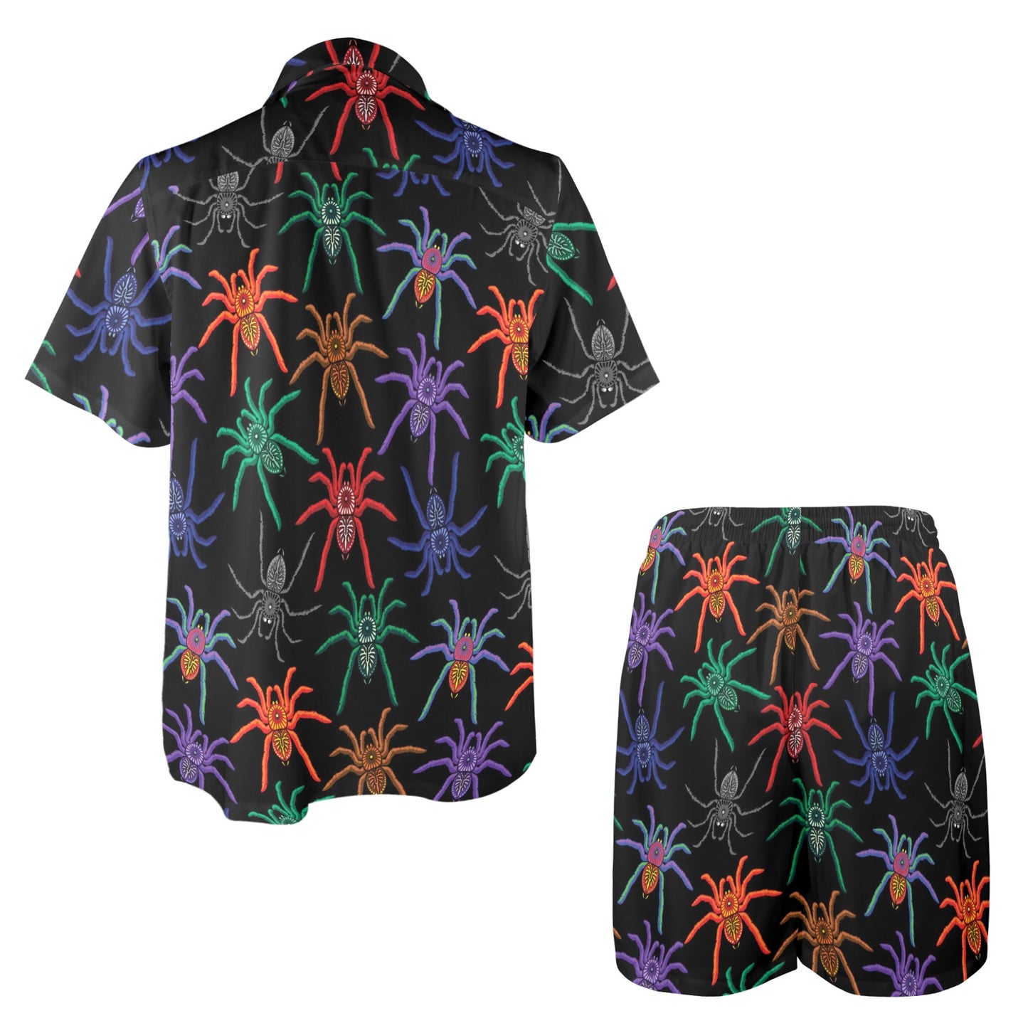 Tarantula Neon Color Pattern Print Design 03 Men's Beach Shirt and Shorts Set