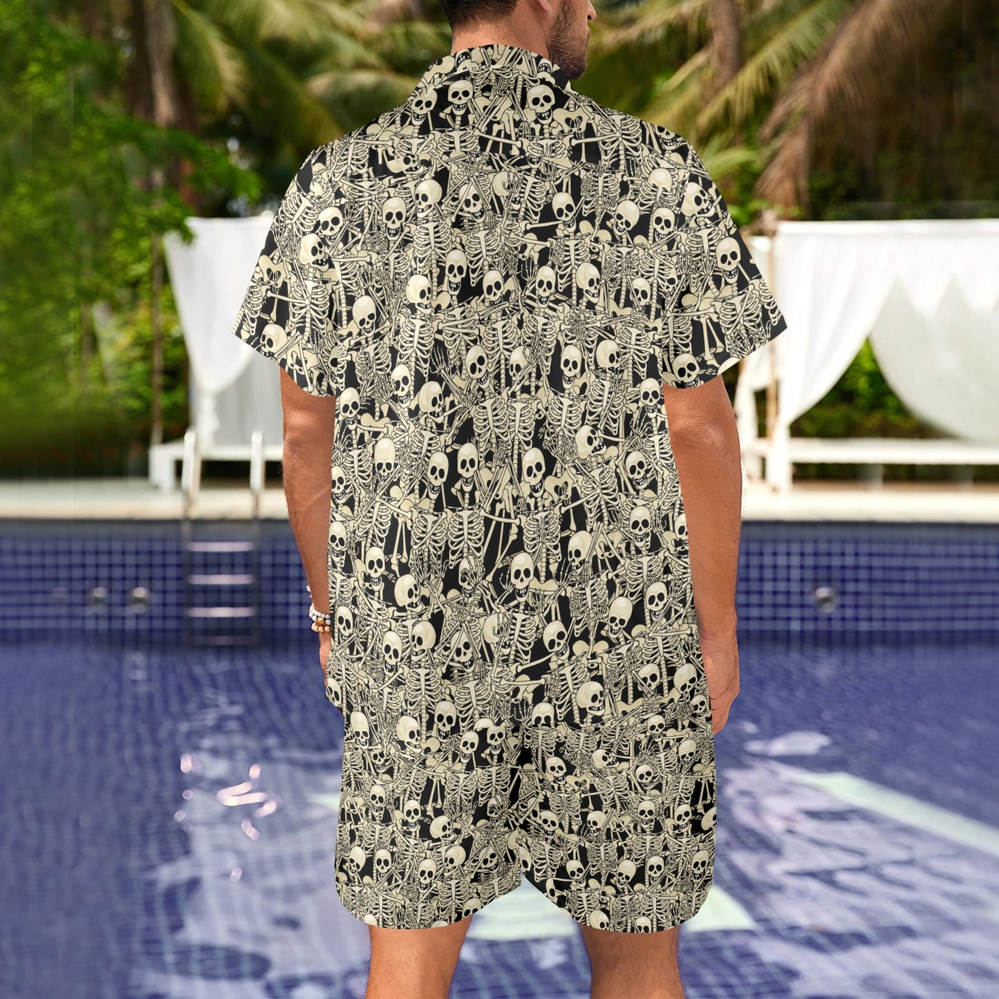 Skeleton Design Print Men's Beach Shirt and Shorts Set