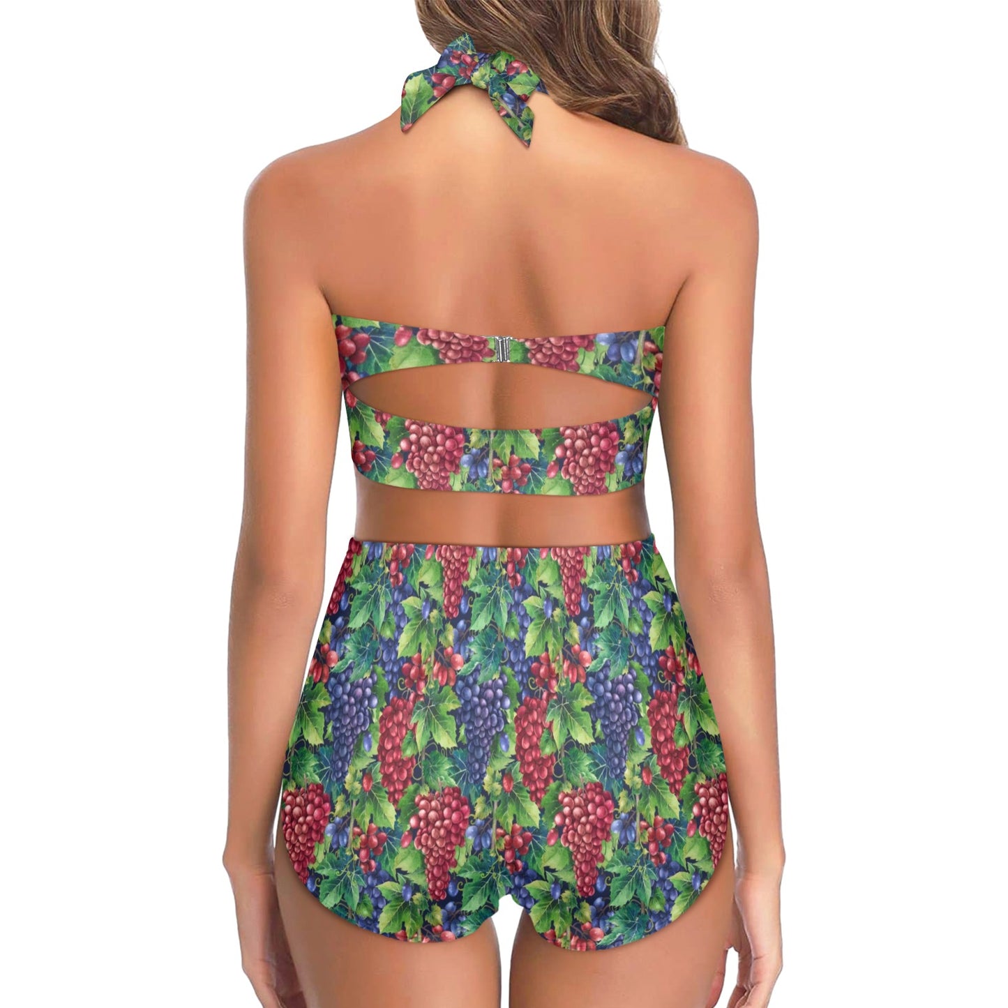 Grape Pattern Print Design GP02 Halter Neck Bikini Swimsuit