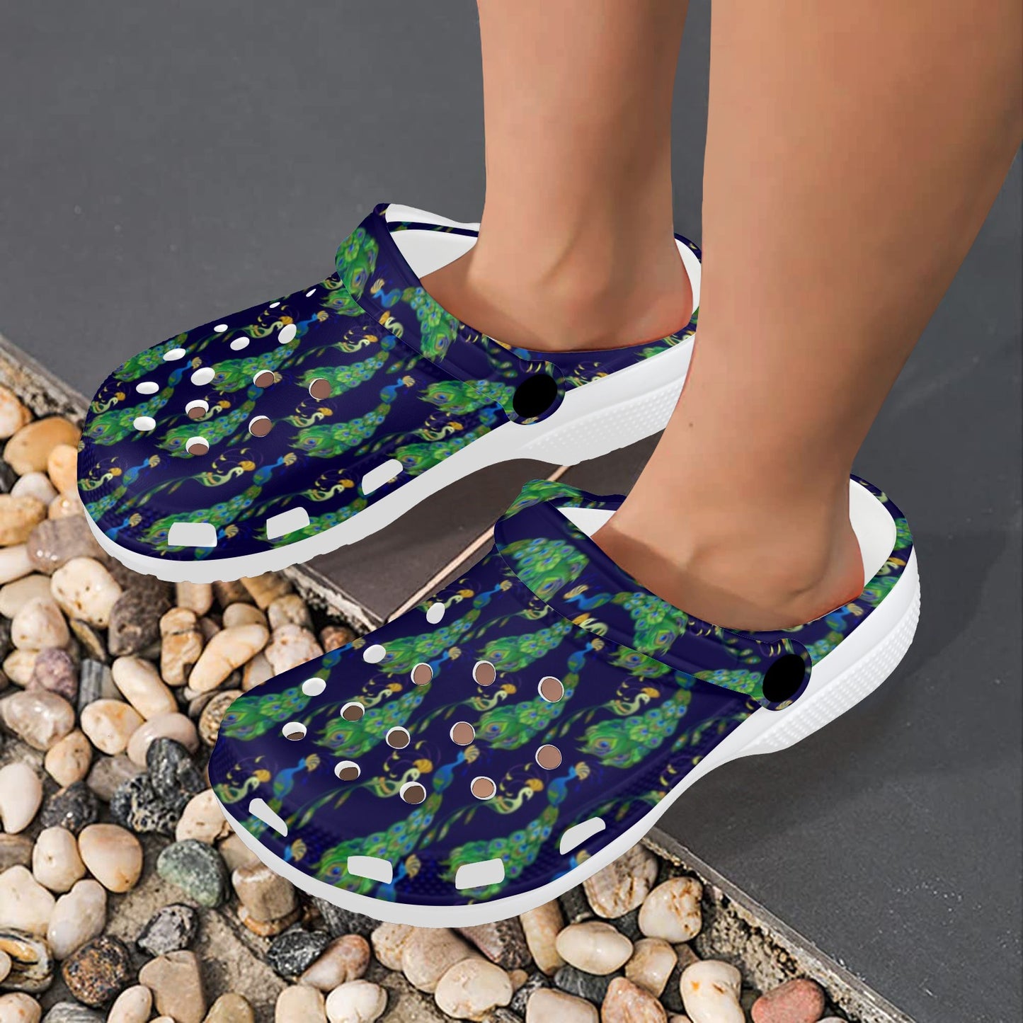 Peacock Art Design Print Unisex Clogs Shoes