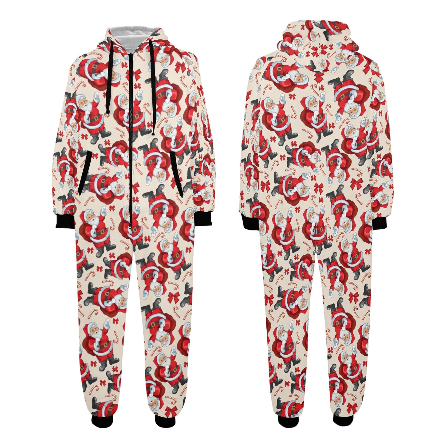 Santa Christmas Themed Print Design LKS302 Hooded Fleece Onesie Pajama Jumpsuit