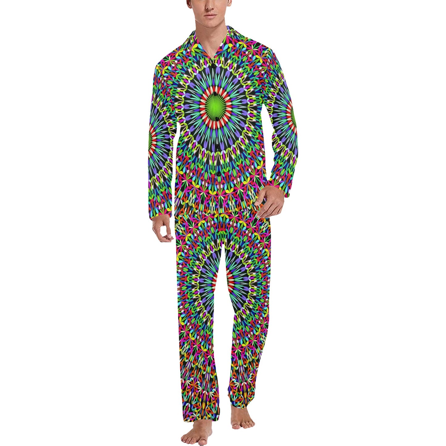 Bohemian Colorful Style Print Men's Long Pajama Set