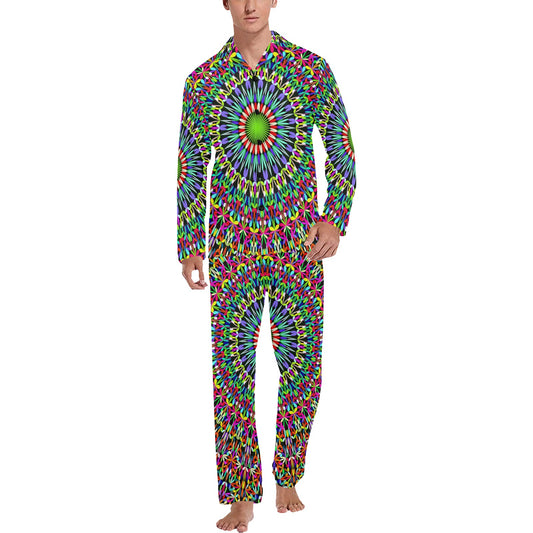 Bohemian Colorful Style Print Men's Long Pajama Set