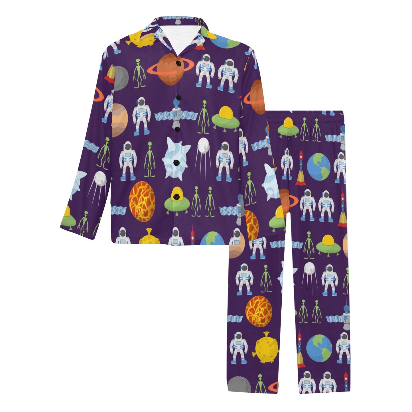 Alien Astronaut Planet Men's Long Pajama Set