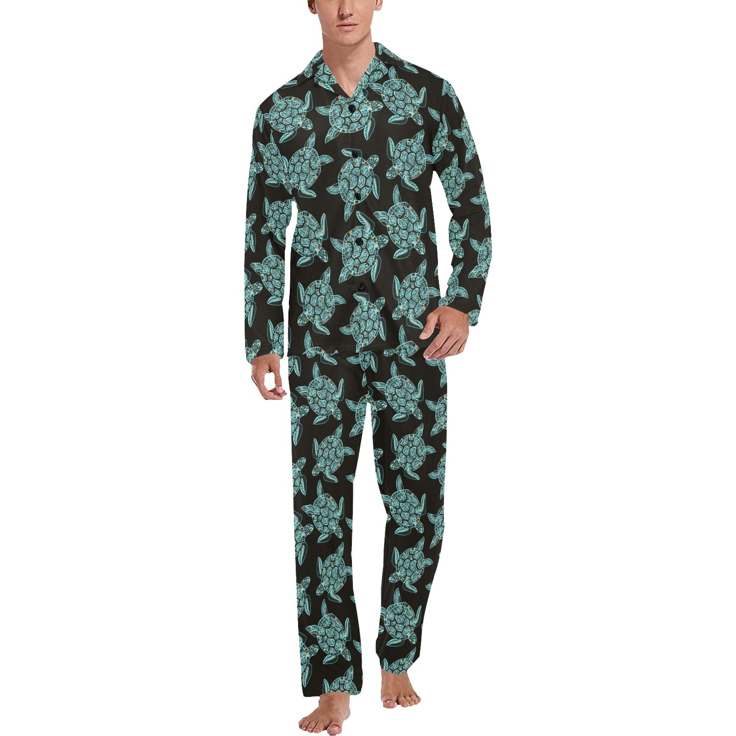 Sea Turtle Print Design LKS302 Men's Long Pajama Set