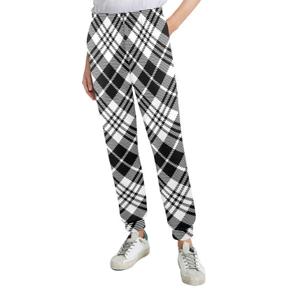 Plaid Black White Pattern Print Design A02 Women's Casual Track Pants