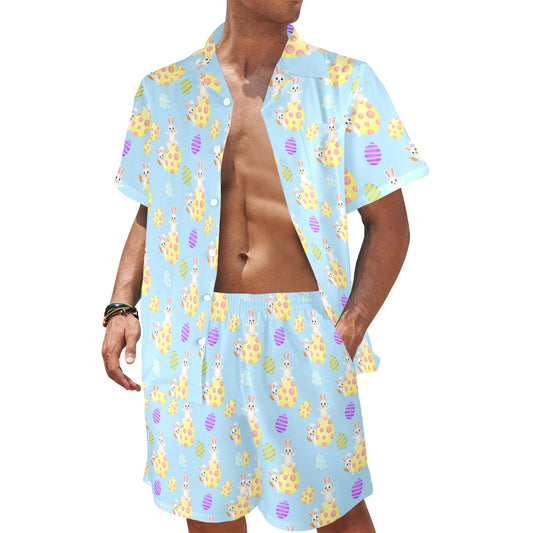 Easter Eggs Pattern Print Design RB015 Men's Beach Shirt and Shorts Set