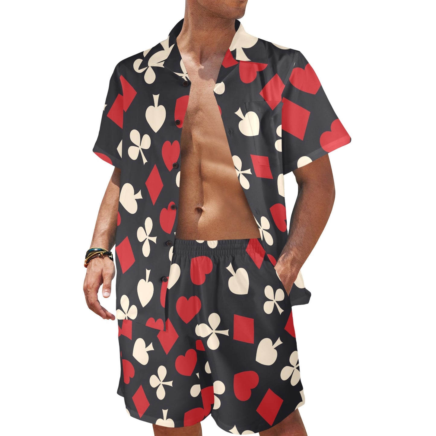Poker Cards Pattern Print Design A02 Men's Beach Shirt and Shorts Set