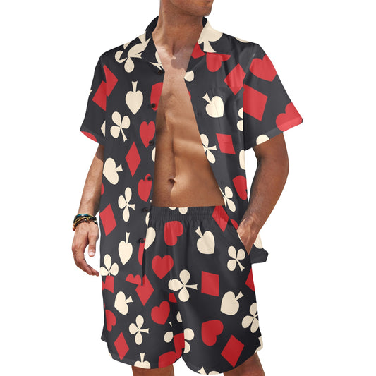 Poker Cards Pattern Print Design A02 Men's Beach Shirt and Shorts Set