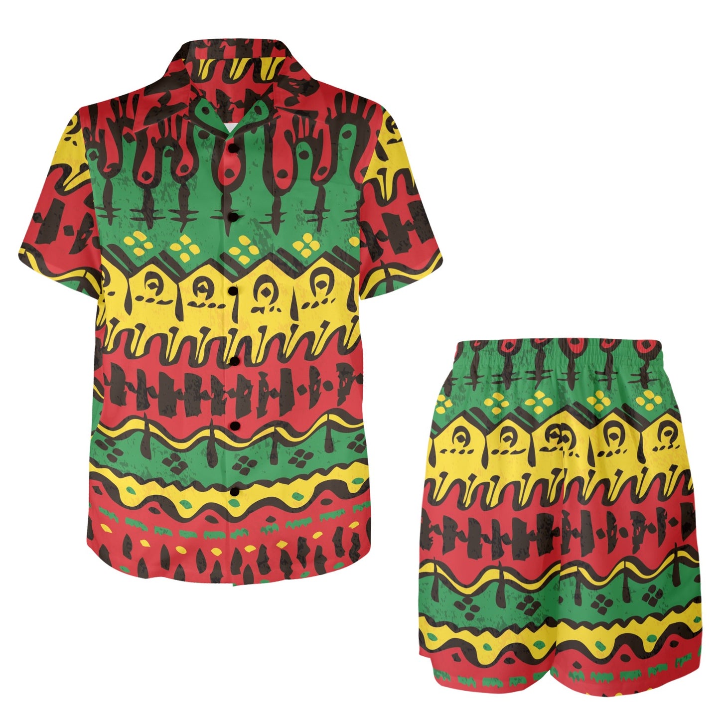 Rasta Pattern Print Design A01 Men's Beach Shirt and Shorts Set