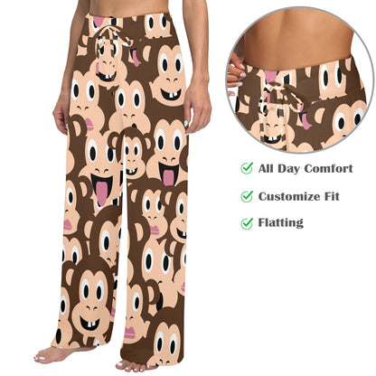 Emoji Monkey Print Pattern Women's Wide Leg Lounge Pants