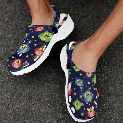 Owl with Star Themed Design Print Unisex Clogs Shoes