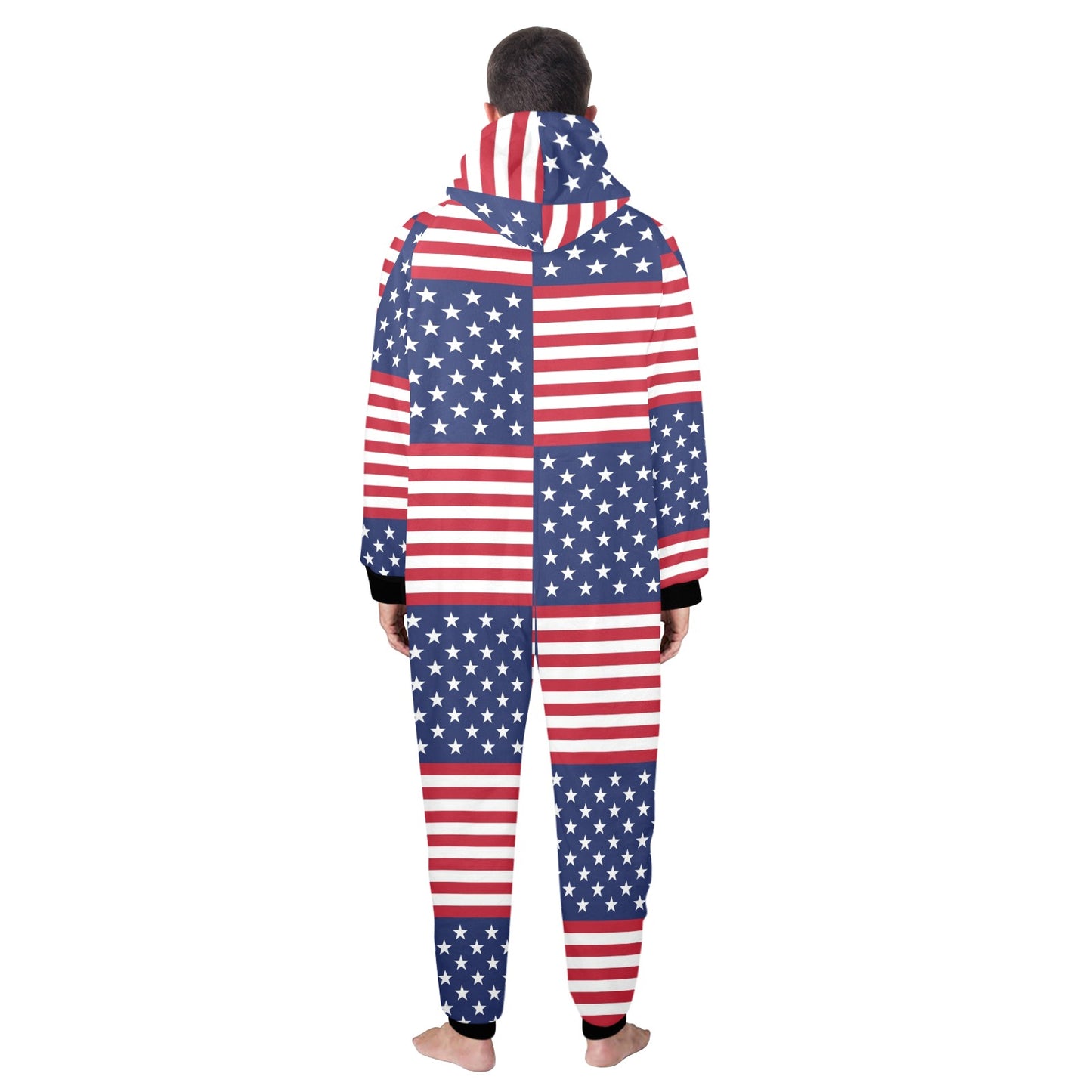 Patriotic US Flag Pattern Print Design A03 Hooded Fleece Onesie Pajama Jumpsuit