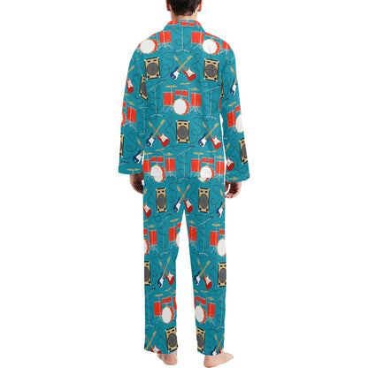 Drum Set Guitar Pattern Print Design 02 Men's Long Pajama Set
