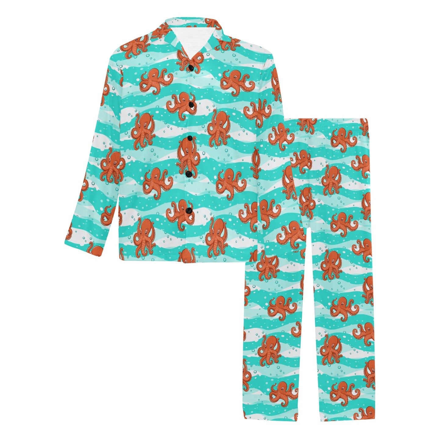 Octopus Cute Design Print Themed Men's Long Pajama Set