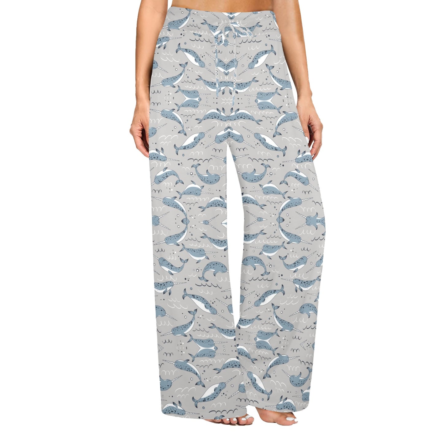 Narwhal Pattern Print Women's Wide Leg Lounge Pants