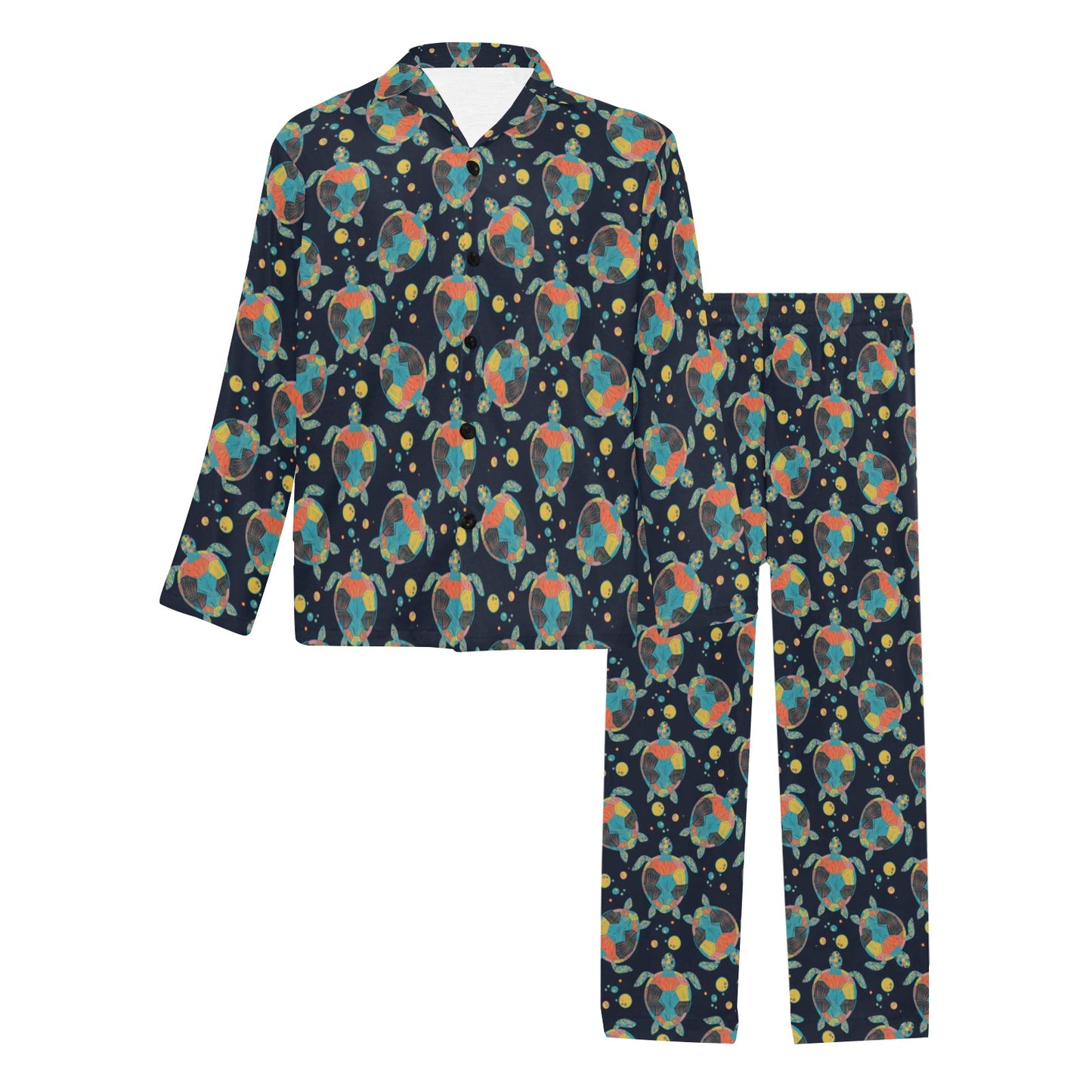 Sea Turtle Colorful with bubble Print Men's Long Pajama Set
