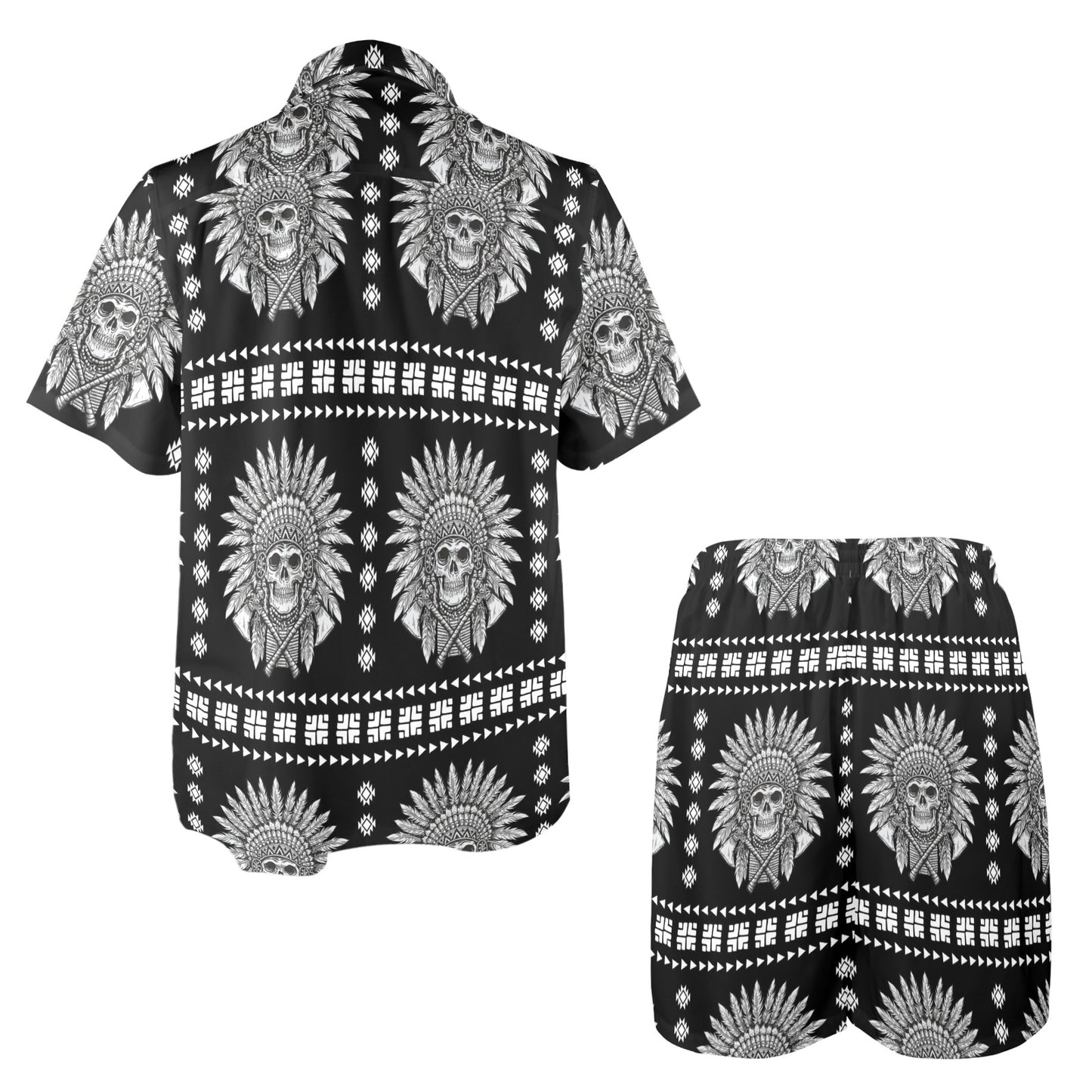 Native American Indian Skull Men's Beach Shirt and Shorts Set