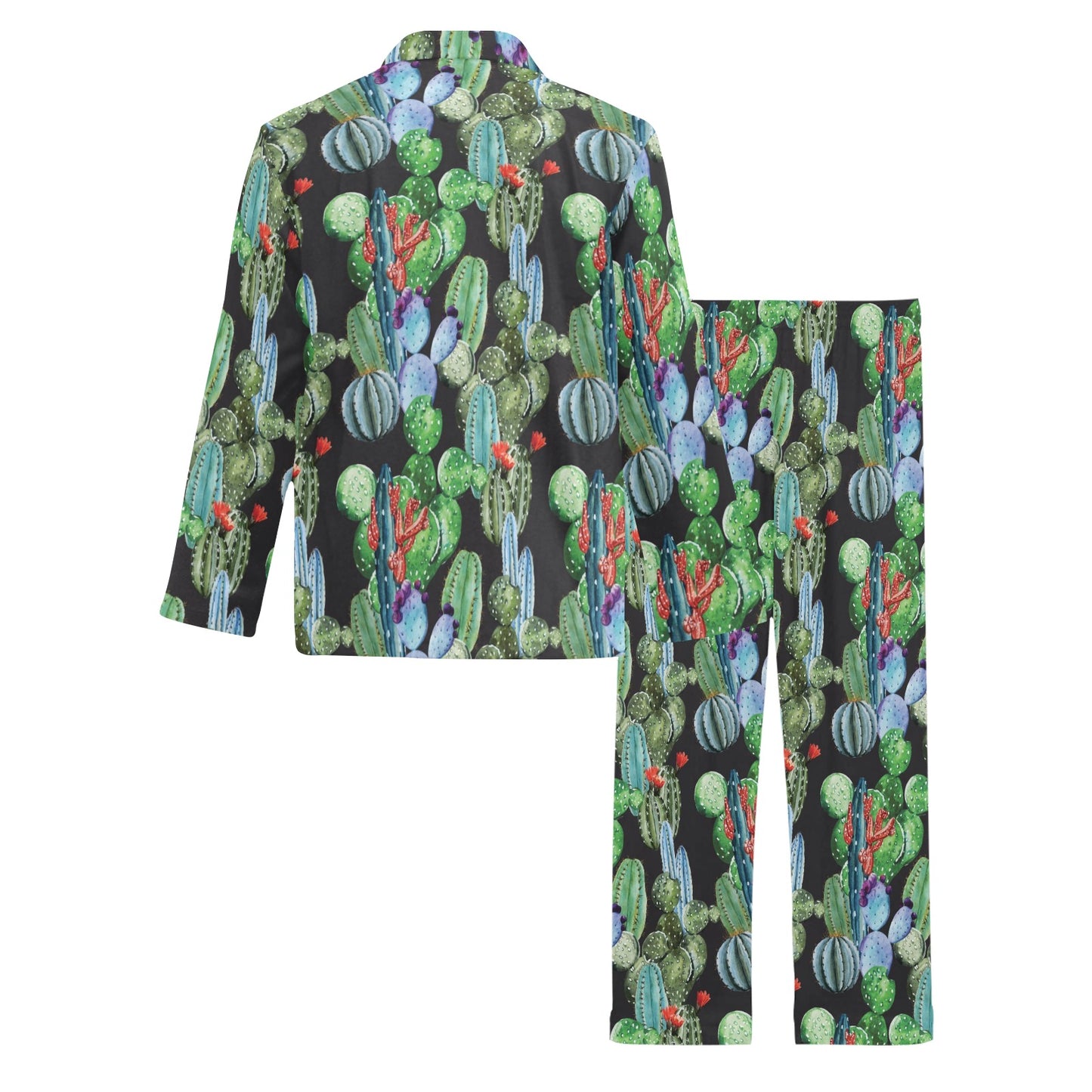 Cactus Watercolor Style Print Men's Long Pajama Set
