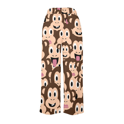 Emoji Monkey Print Pattern Women's Wide Leg Lounge Pants