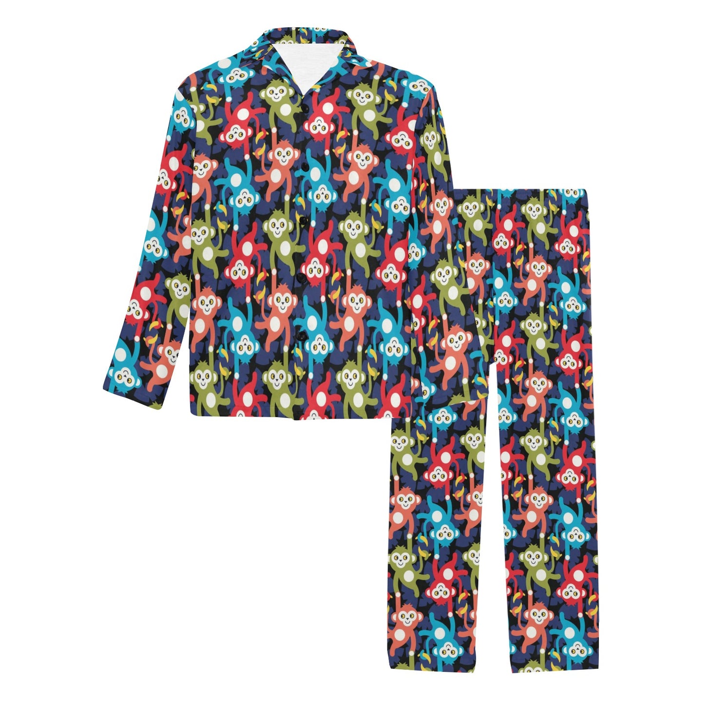 Monkey Colorful Design Themed Print Men's Long Pajama Set