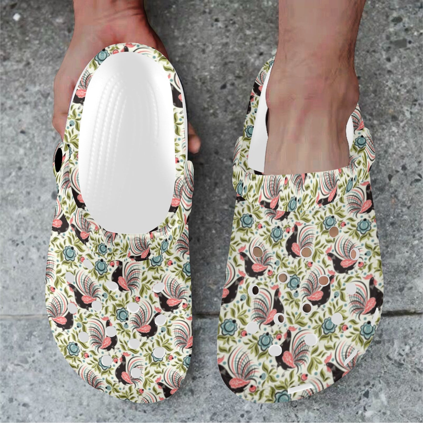 Rooster Print Design Unisex Clogs Shoes