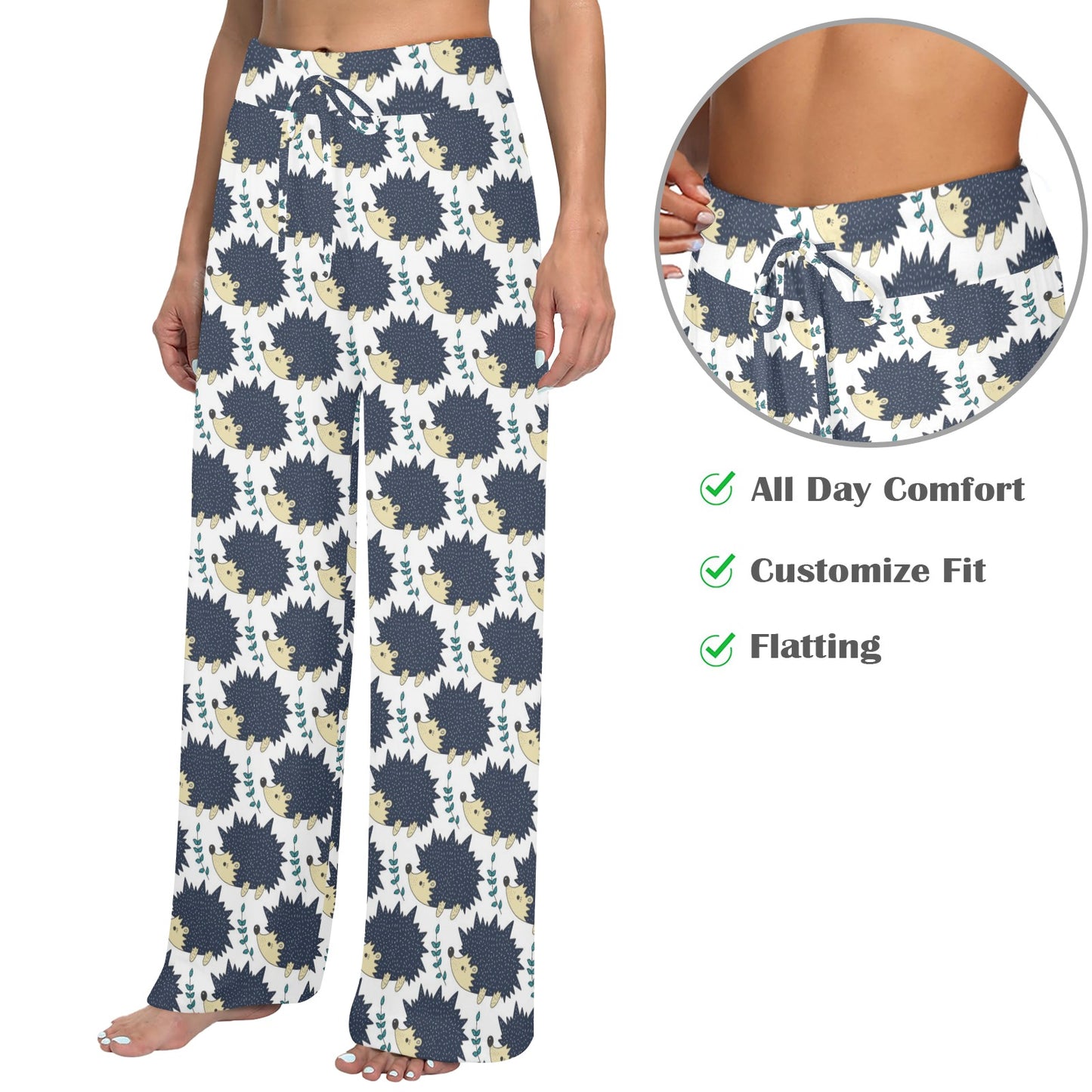 Hedgehog Print Design LKS401 Women's Wide Leg Lounge Pants