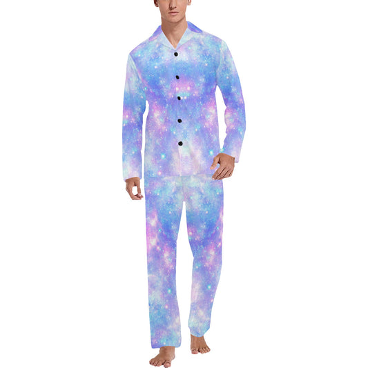 Galaxy Stardust Pastel Color Print Men's Long Pajama Set