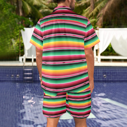 Mexican Blanket Classic Print Pattern Men's Beach Shirt and Shorts Set
