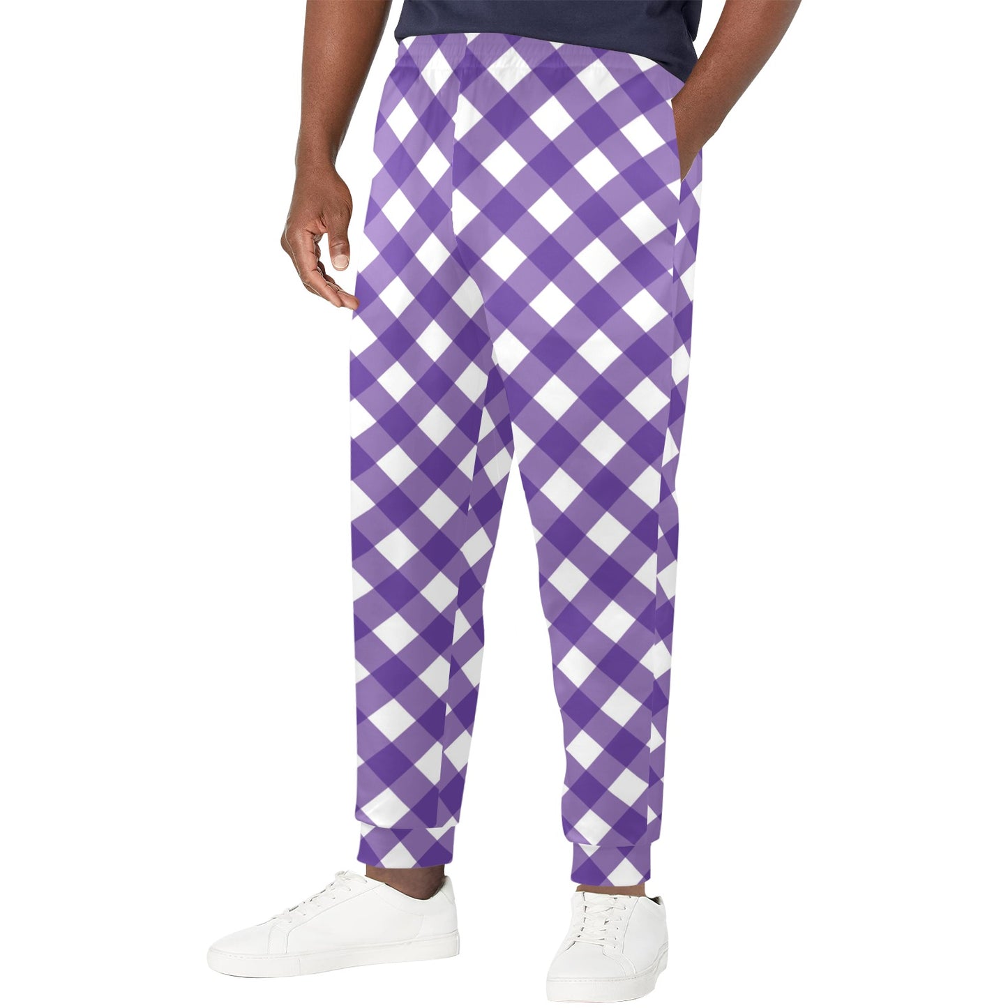Gingham Purple Pattern Print Design 03 Men's Casual Track Pants