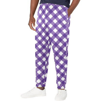 Gingham Purple Pattern Print Design 03 Men's Casual Track Pants