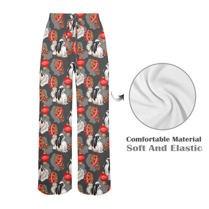 Japanese Chin Pattern Print Design 02 Women's Wide Leg Lounge Pants