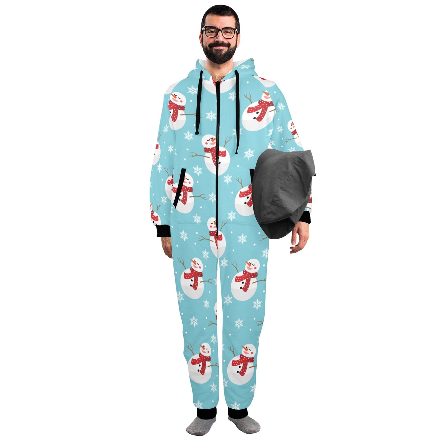 Snowman Print Design LKS304 Hooded Fleece Onesie Pajama Jumpsuit