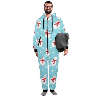 Snowman Print Design LKS304 Hooded Fleece Onesie Pajama Jumpsuit