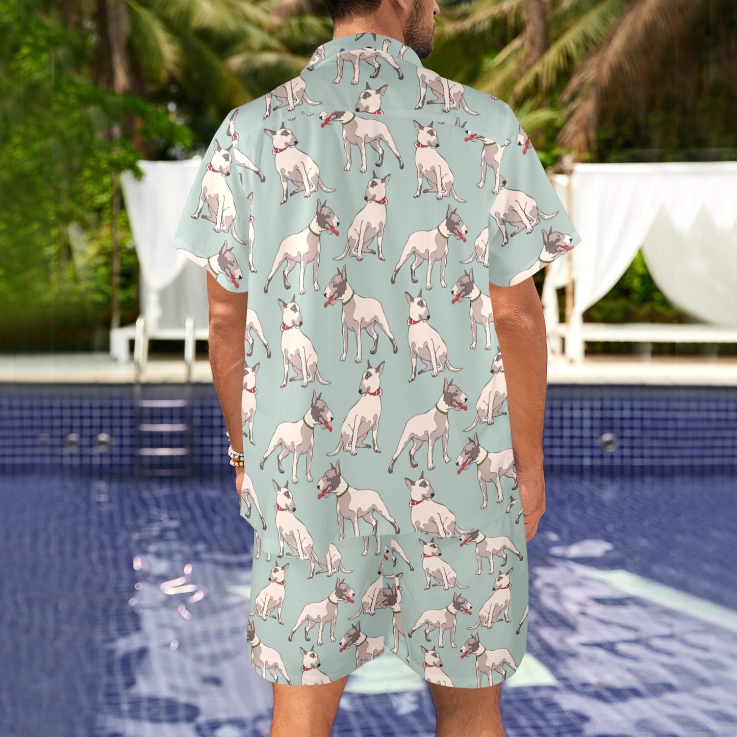 Bull Terrier Cute Print Pattern Men's Beach Shirt and Shorts Set