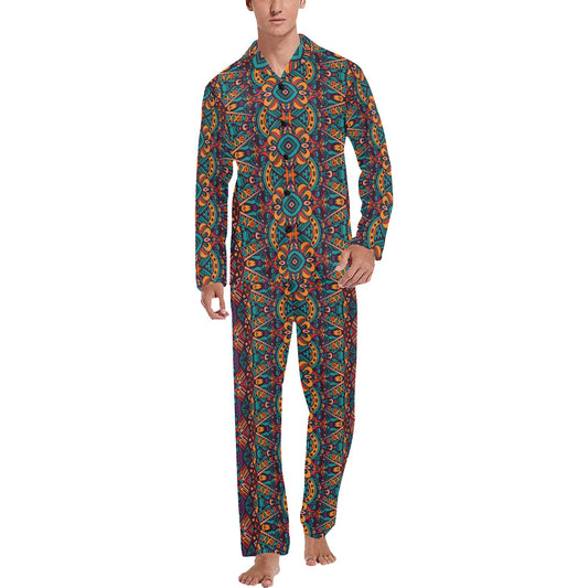 Ethnic Style Print Pattern Men's Long Pajama Set