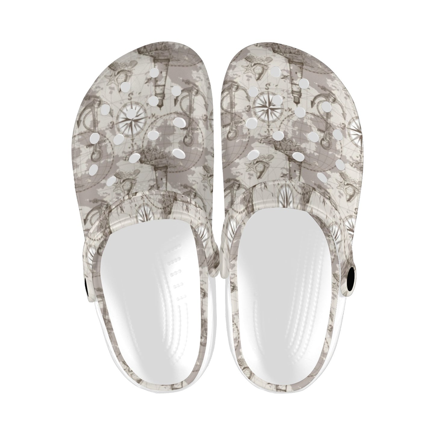 Nautical Map Design Themed Print Unisex Clogs Shoes