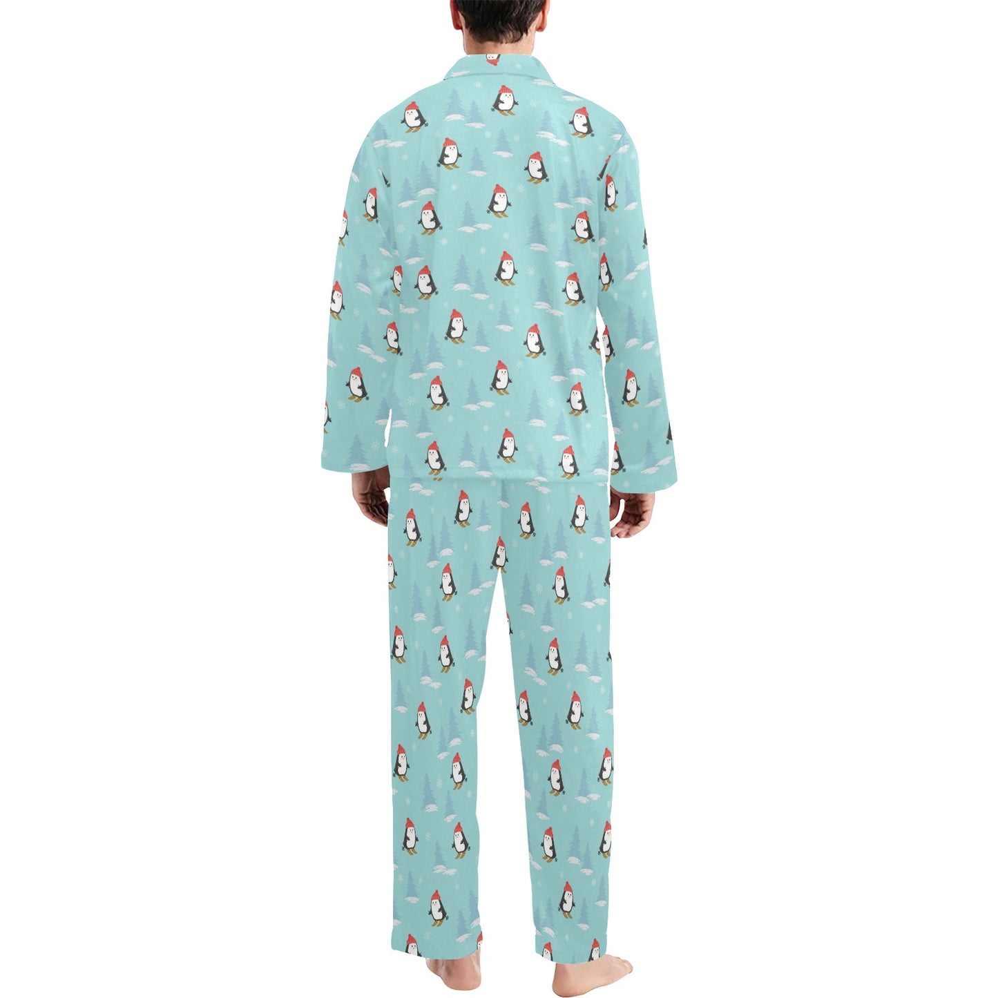 Ski Penguin Print Design LKS304 Men's Long Pajama Set
